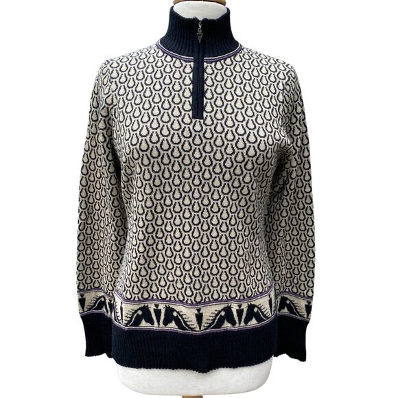 Kerrits Wool Blend Equestrian Sweater Jacquard Horse ¼ Zip Riding Countryside-M - Picture 6 of 13